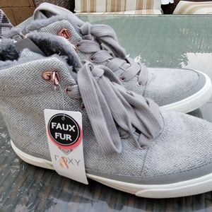 Roxy Ivan Fur High-Top Sneakers Tie & Zip Women's SIze 10 Gray